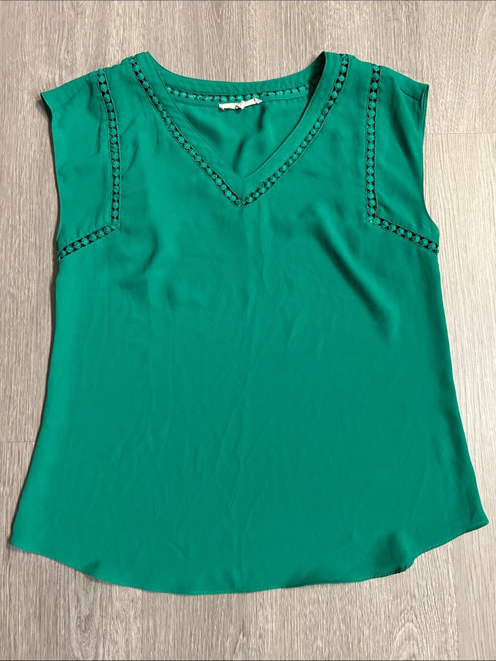 Sleeveless V-Neck Green Women’s Blouse- Medium